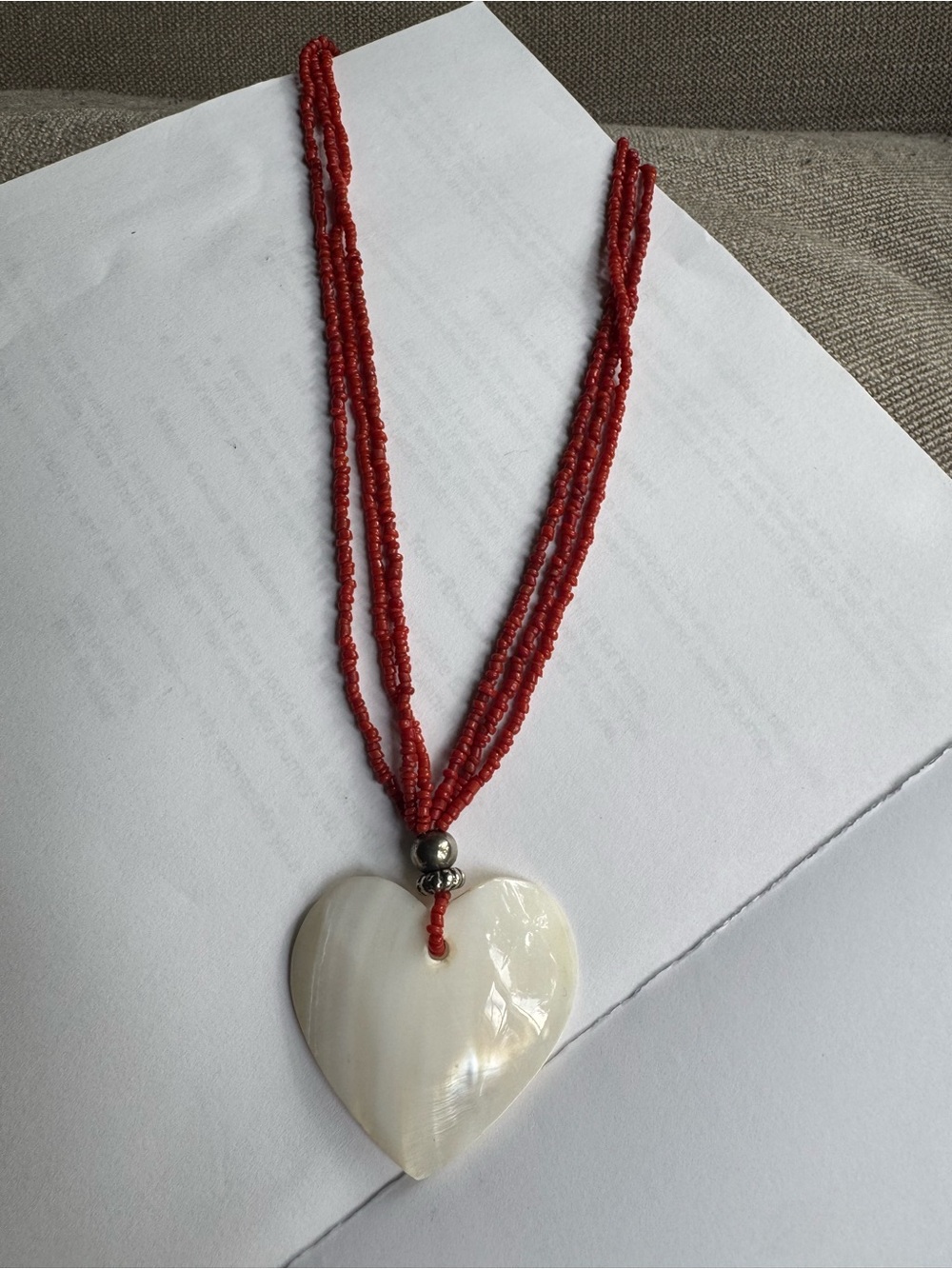Women’s Red Multi-Strand Beaded Necklace with Shell Heart Pendant
